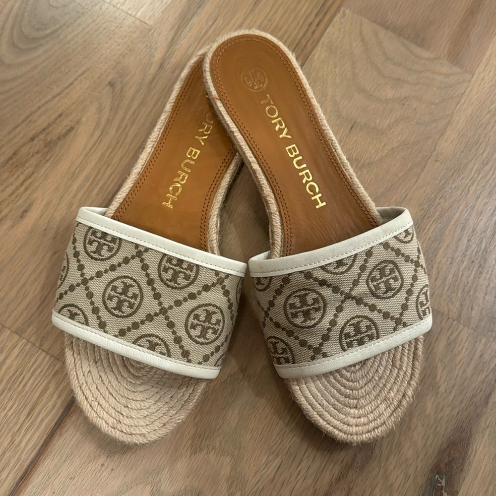 TORY BURCH T MONOGRAM ESPADRILLE SLIDE